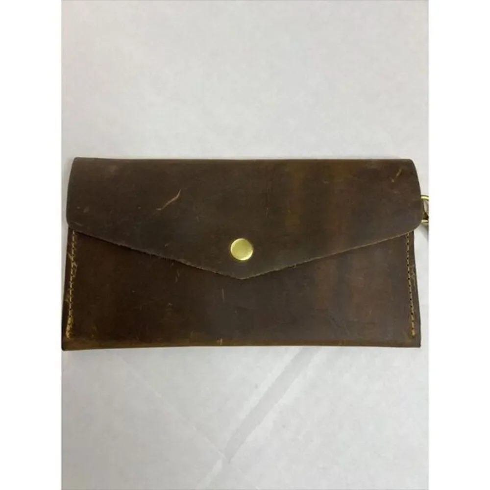 San Tan Leather Brown Wristlet Wallet Brown Gold Zipper‎ & Hardware - Unbranded